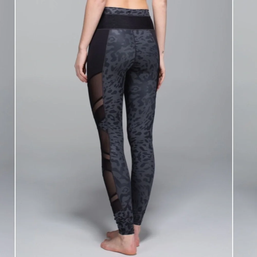 lululemon Black & Charcoal Animal Print Mesh Panel Leggings